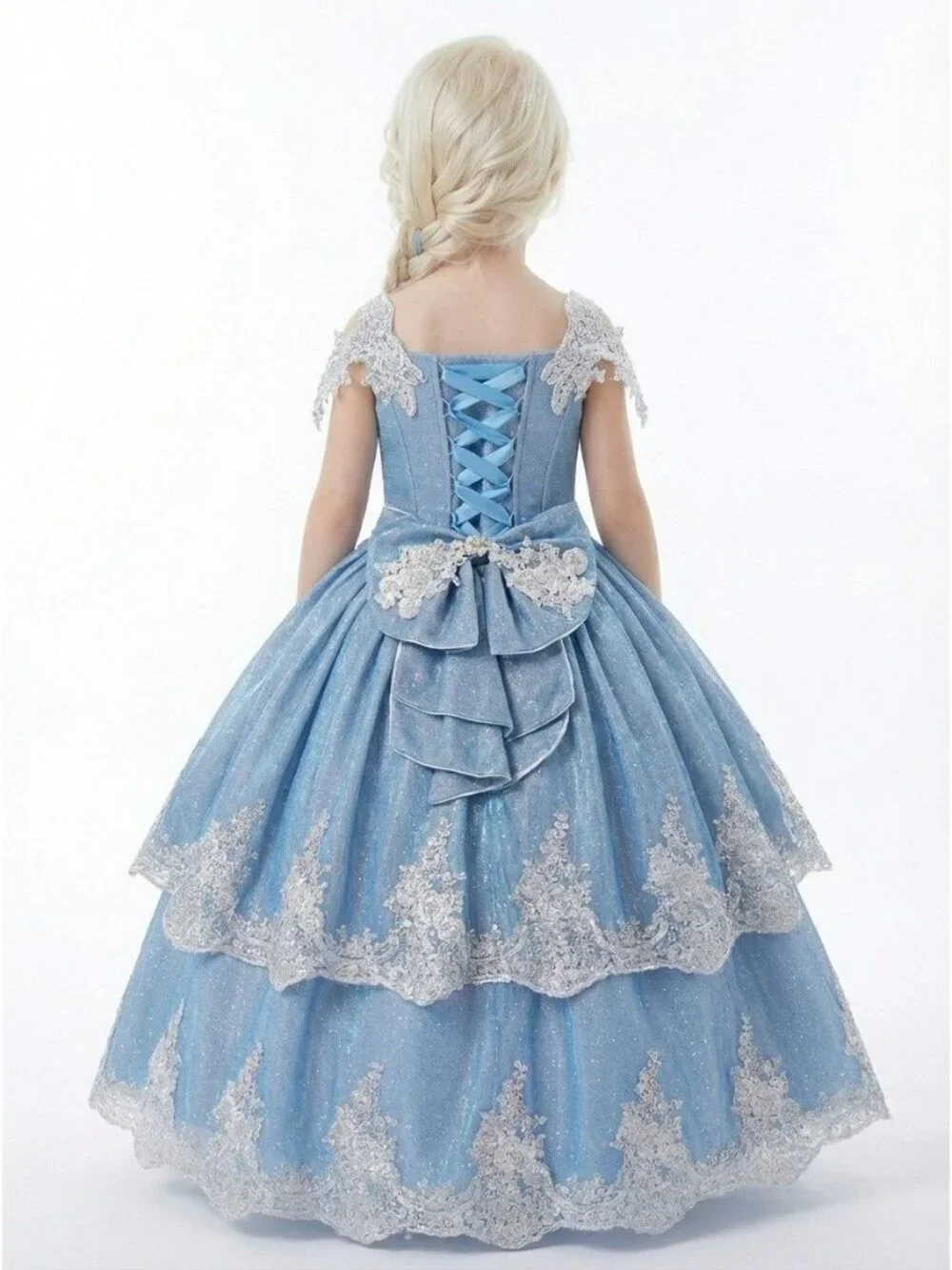 Girls 2-in-1 Blue Princess Dress with Adjustable Corset Back
